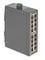 Industrieller Ethernet-Switch mit robustem Gehäuse, gekennzeichneten Ports und RJ45-Anschlüssen, geeignet für Netzwerkverbindungen.