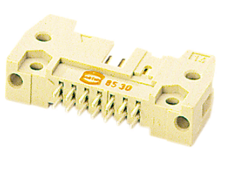Ein weißer elektrischer Steckverbinder mit mehreren Metallpins, dargestellt in Nahaufnahme.