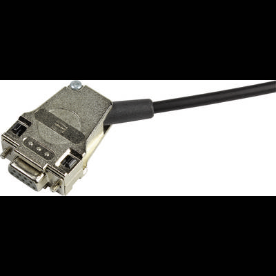 Ein serieller D-Sub-Stecker mit Metallgehäuse und Kabel, verwendet für den Anschluss von Geräten an Computer oder andere Systeme.