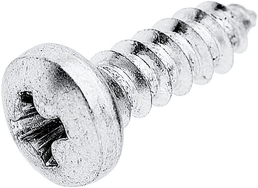 Silberne Kreuzschlitzschraube mit spiralförmigem Gewinde.