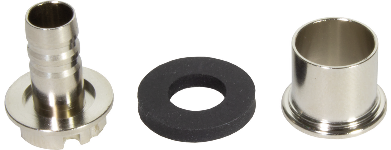 Metallteil, schwarze Dichtung und silberner Zylinder. Komponenten für eine mechanische Verbindung.