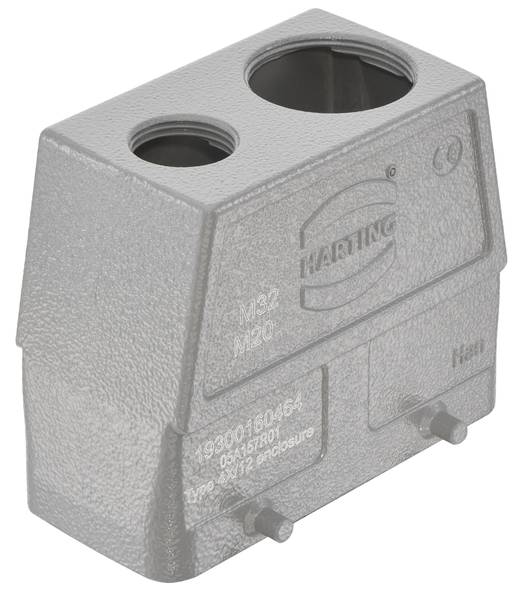 Graues Gehäuse mit zwei großen Öffnungen oben und Firmenlogo "HARTING" sowie Modellnummern auf der Vorderseite.