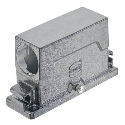 Metallisches Gehäuse in rechteckiger Form mit seitlicher Öffnung und Schraubverbindung, geeignet für industrielle Anwendungen.