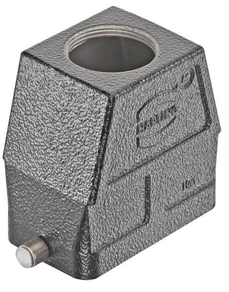 Metallgehäuse mit rechteckiger Form und seitlicher Schraubbefestigung. Verwendet zur Schutz- und Anschlussverbindung von Kabeln.