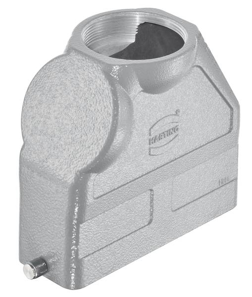Gehäuse aus Metall mit zylindrischem Gewindeanschluss, geeignet für industrielle Steckverbinder, mit graviertem Logo auf der Oberfläche.
