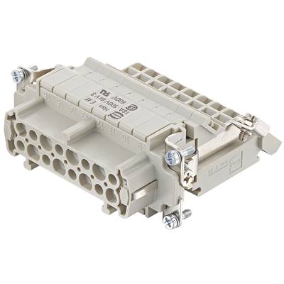 Industrieller Steckverbinder aus Kunststoff mit mehreren Pins und Schraubbefestigungen zur elektrischen Verbindung von Geräten.