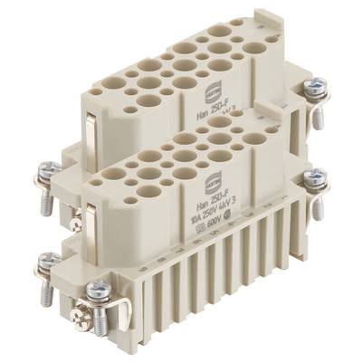 Zwei beige Industriesteckverbinder mit mehreren Anschlussöffnungen und Schrauben zur Befestigung, geeignet für hohe Spannung und Stromstärke.