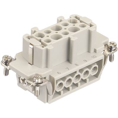 Ein grauer Steckverbinder mit mehreren Einschüben und Schrauben, nummeriert von 7 bis 10 auf einer Seite, zur elektrischen Verbindung.