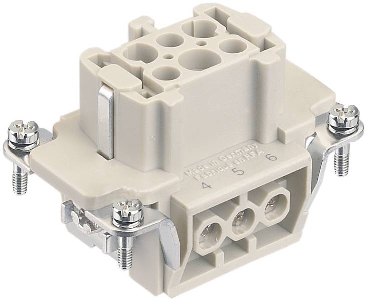 Beige Steckverbinder mit mehreren Anschlüssen und Schrauben an den Seiten, geeignet für industrielle Anwendungen.
