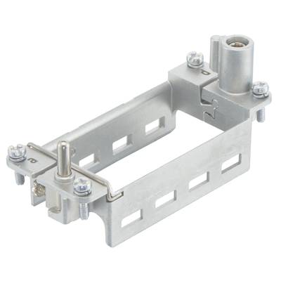 Metallhalterung mit rechteckiger Form, gesichert durch Schrauben und Muttern. Enthält spezielle Öffnungen zur Kabelbefestigung.