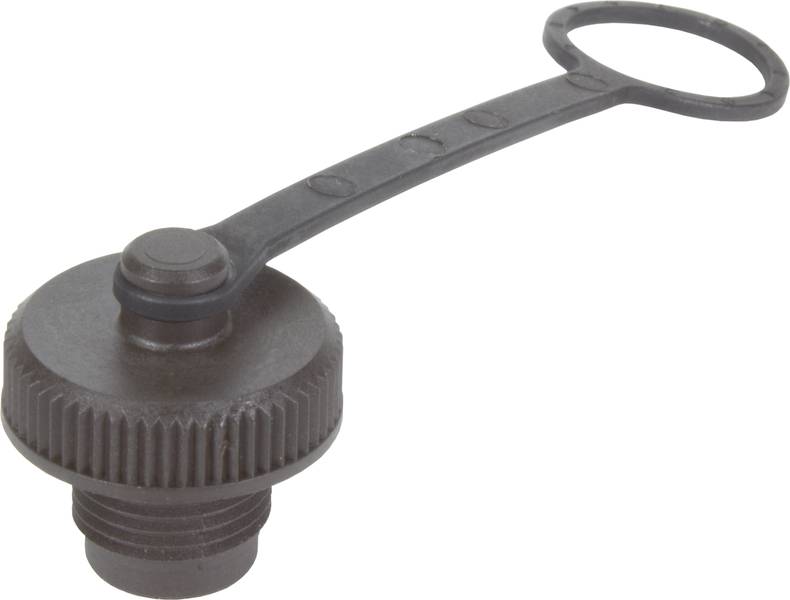 Ventilabdeckung aus Kunststoff mit Befestigungsring und geripptem Rand, geeignet für den Schutz von Ventilen und Anschlüssen.