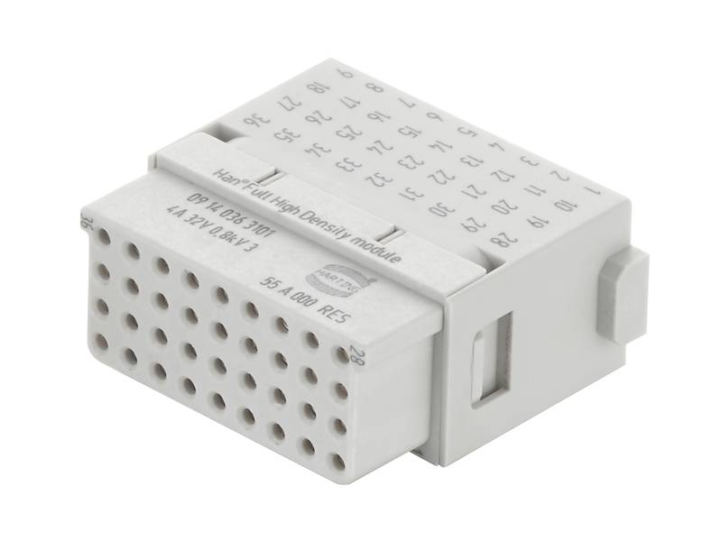 Weiße elektronische Komponente mit mehreren nummerierten Anschlüssen und der Aufschrift 'Wago 751 High Density'.