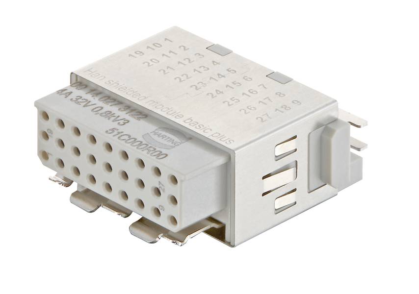 09140273122 HARTING Han Shielded Modul Basic + Schirm 360 Buchseneinsatz (F) Crimpanschluss, 27-polig+Schirmung 32V, 4A