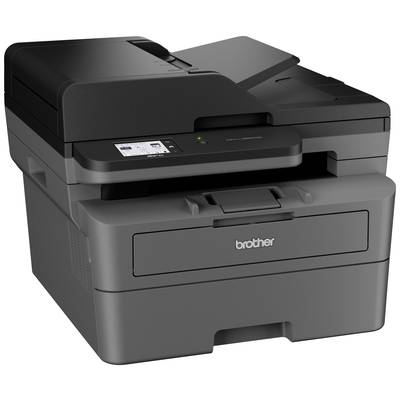 Ein schwarzer Multifunktionsdrucker mit einem Bedienfeld auf der Oberseite, geeignet für Büros.