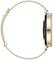Smartwatch in seitlicher Ansicht, goldfarbenes Gehäuse und Armband aus Metall mit feiner Gliederung.