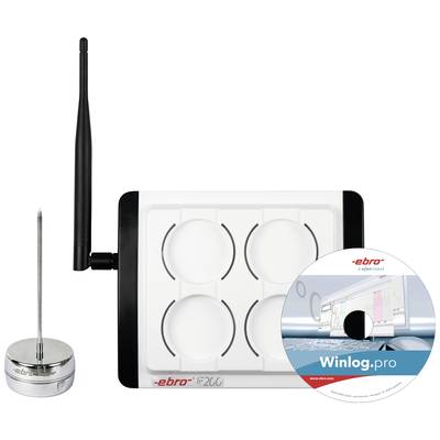 'Funkdatenlogger ebro IF20 für Temperaturüberwachung. Set umfasst USB-Datenlogger, Software-CD und Temperaturfühler mit Sonde.'