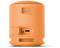 Ein kleiner, zylindrischer, orangefarbener Lautsprecher mit USB-C-Anschluss und Lautstärkeregler auf der Rückseite.