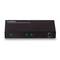 Schwarzer HDMI-Switch mit 2 Ports, Marke oben links. Blaue Symbole und 'Select'-Taste vorne.