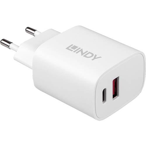 LINDY 20W USB Typ A & C Charger USB Ladegerät 20 W 1x USB-A, 1x USB-C® Weiß Innenbereich
