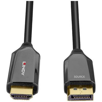 Zwei HDMI-Kabelstecker mit goldenen Kontakten. Der linke Stecker zeigt das Logo 'LINDY', der rechte ist mit 'SOURCE' beschriftet.