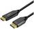 Ein schwarzes HDMI-zu-DisplayPort-Kabel, markiert mit 'SOURCE'.