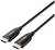 Zwei schwarze HDMI-Kabel mit goldenen Anschlüssen, jeweils mit der Aufschrift 'LINDY', liegen parallel nebeneinander.