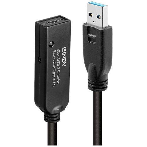 LINDY USB-Kabel USB 3.2 Gen1 USB-A Stecker, USB-C® Buchse 20.00 m Schwarz 43375