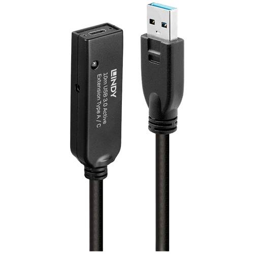 Thumbnail - LINDY USB-Kabel USB 3.2 Gen1 (USB 3.0 / USB 3.1 Gen1) USB-A Stecker, USB-C® Buchse 10.00 m Schwarz 43376