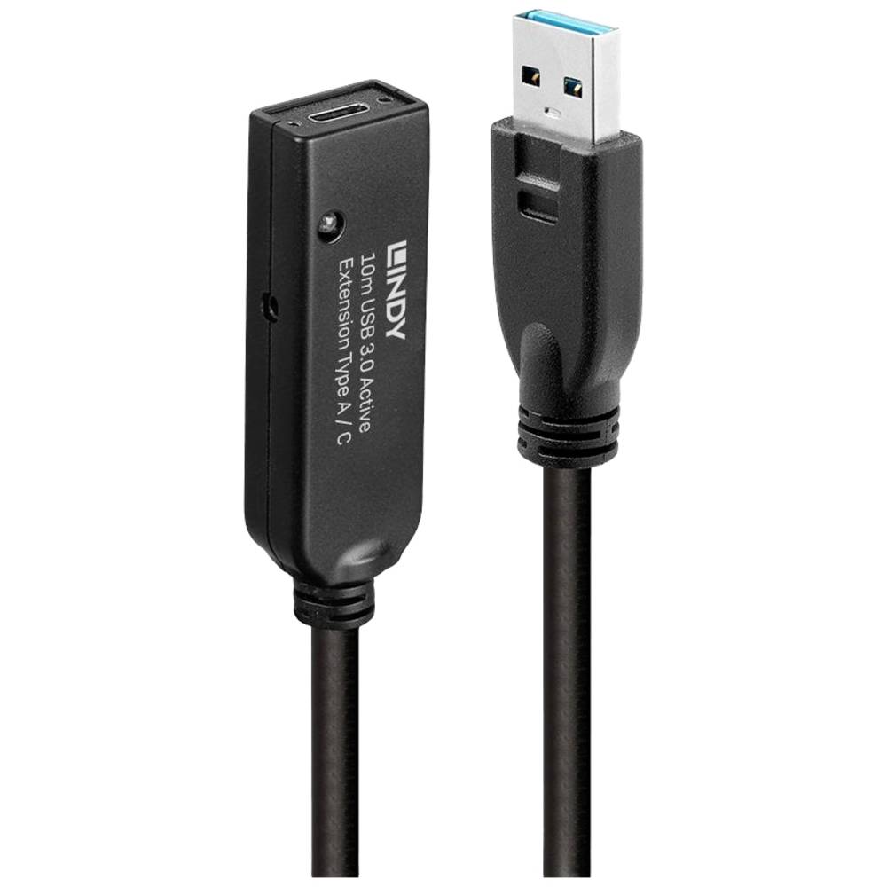 LINDY USB-kabel USB 3.2 Gen1 (USB 3.0-USB 3.1 Gen1) USB-A stekker, USB-C bus 10.00 m Zwart 43376