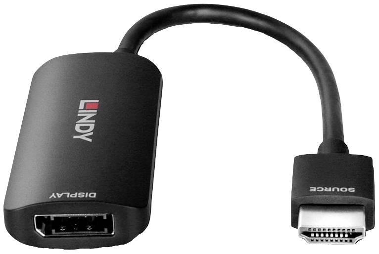 Ein schwarzer Adapter von HDMI auf DisplayPort, geeignet zum Anschließen eines HDMI-Geräts an ein DisplayPort-fähiges Gerät.