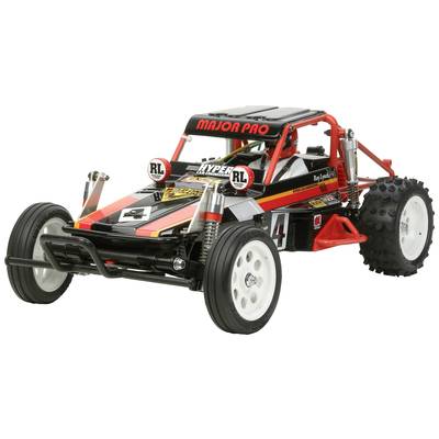 Spielzeugauto im Rennwagenstil mit schwarz-roter Lackierung, großen Reifen und Aufklebern mit der Aufschrift 'MAJOR PRO' auf dem Dach.