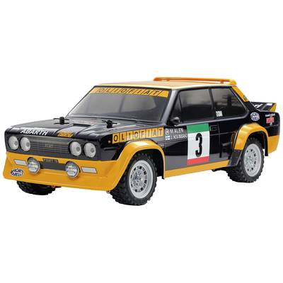 Ein Modellauto eines klassischen Rallyewagens in schwarzer und gelber Lackierung, mit der Startnummer 3 und Sponsoraufklebern.