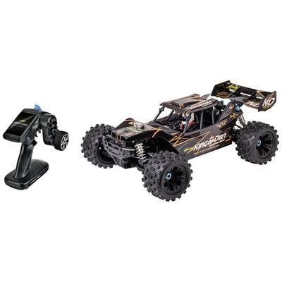 'Ferngesteuertes Offroad-Auto mit großen Reifen und einem robusten Design, neben einer passenden Fernbedienung.'