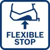 'Flexible Stop'-Zeichen mit Pfeil, der nach oben auf ein stilisiertes Visier zeigt.