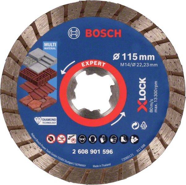 'Bosch Expert X-Lock Trennscheibe, 115 mm, Multi Material, Diamanttechnologie, geeignet für Ziegel und Beton, max. 13.300 U/min.'
