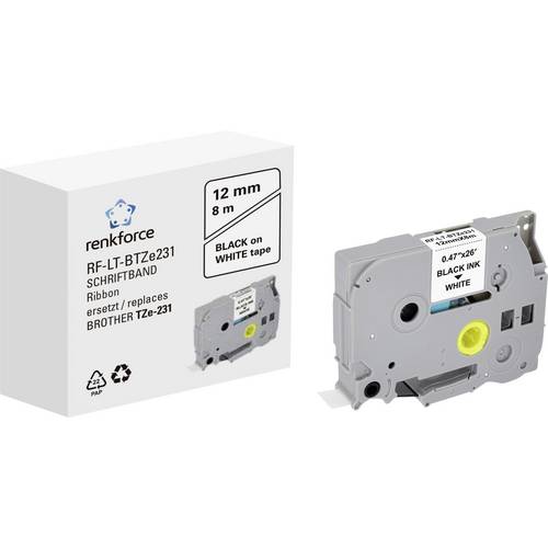 Schriftband Renkforce RF-LT-BTZe231 Kompatibel ersetzt Brother TZe-231 12 mm Bandfarbe: Weiß Schriftfarbe: Schwarz 8 m