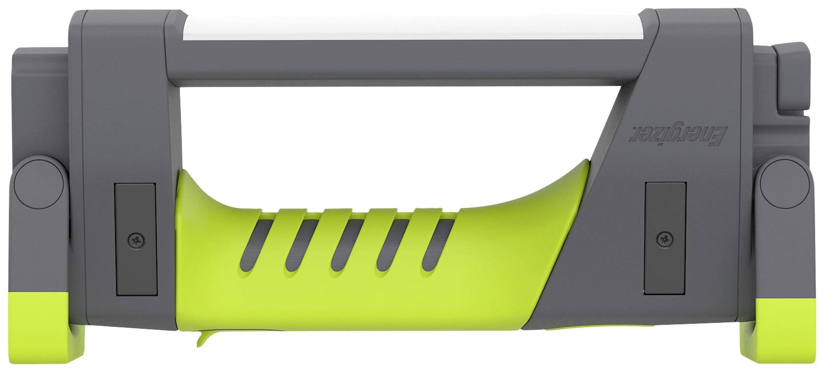 Grüner und grauer, tragbarer Handgriff einer elektrischen Lampenleuchte, mit kompaktem und robustem Design für den Außenbereich.