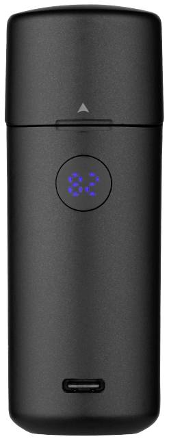 Schwarzes Gerät mit digitaler Anzeige '81' und einer Taste in der Mitte. Unten befindet sich ein USB-Anschluss.