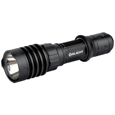 Schwarze Taschenlampe mit robustem Design und geriffeltem Griff, geeignet für den taktischen Einsatz oder Outdoor-Abenteuer.