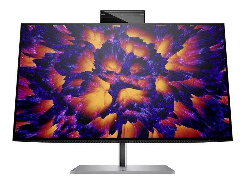 Ein moderner Computerbildschirm mit einem abstrakten, lebhaften Muster in Blau und Orange auf dem Display.