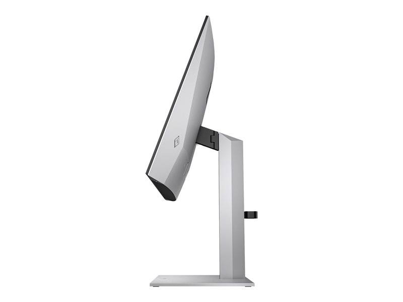 Ein seitlich dargestellter Computerbildschirm mit schlankem Design auf einem stabilen Standfuß.
