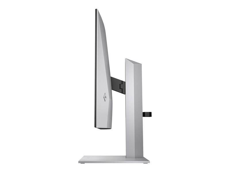 Ein ultra-dünner Computermonitor in seitlicher Ansicht, auf einem stabilen Standfuß montiert.