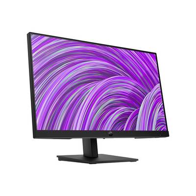 Ein schwarzer Monitor mit einem violett-spiralförmigen Bildschirmhintergrund, dargestellt auf einem weißen Hintergrund.