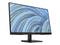 Ein schwarzer Computermonitor mit einem abstrakten, blauen und grünen Linienmuster auf dem Bildschirm. Monitor ist leicht nach rechts geneigt.