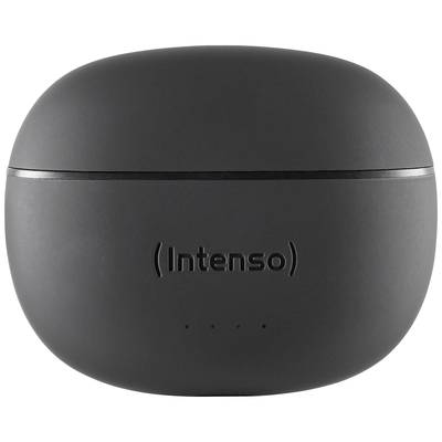 Schwarzes Etui mit der Aufschrift 'Intenso' auf der Vorderseite, vermutlich für kabellose Kopfhörer.