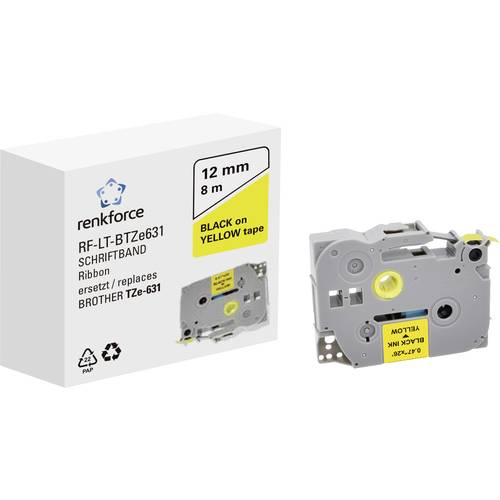 Schriftband Renkforce RF-LT-BTZe631 Kompatibel ersetzt Brother TZe-631 12 mm Bandfarbe: Gelb Schriftfarbe: Schwarz 8 m