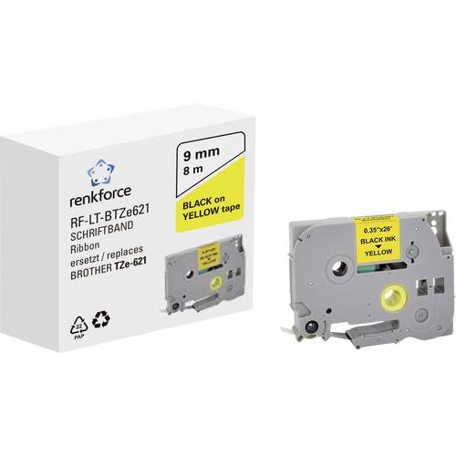 Schriftband Renkforce RF-LT-BTZe621 Kompatibel ersetzt Brother TZe-621 9 mm Bandfarbe: Gelb Schriftfarbe: Schwarz 8 m