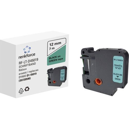 Schriftband Renkforce RF-LT-D45019 Kompatibel ersetzt DYMO D1 - 45019 12 mm Bandfarbe: Grün Schriftfarbe: Schwarz 7 m