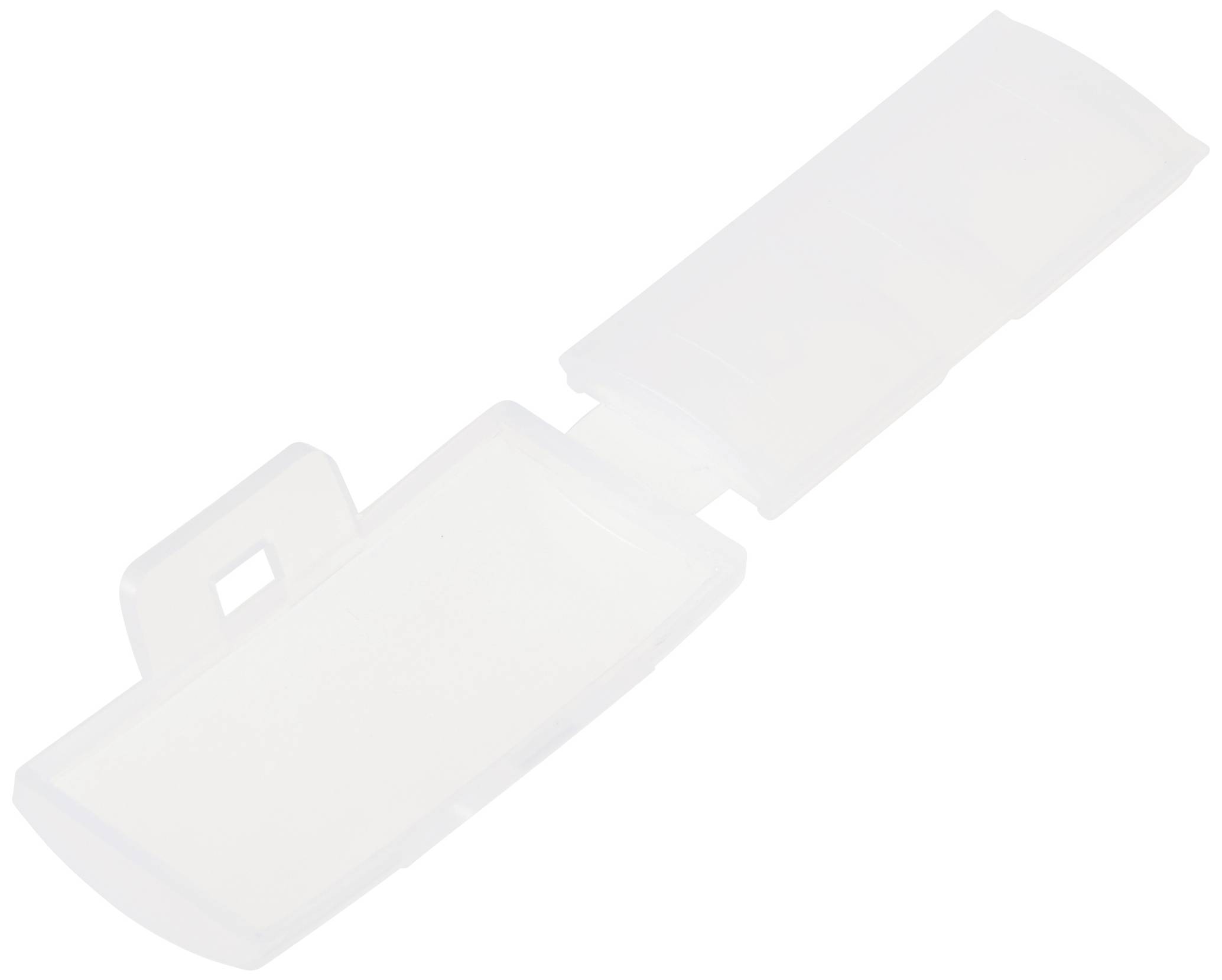 Leere transparente Pillendose mit vier Fächern, geöffnet. Ideal zur Medikamentenorganisation.