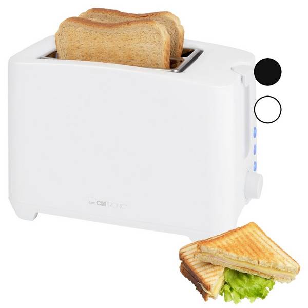 Clatronic TA 3801 W Toaster Cool-Touch-Gehäuse, mit Brötchenaufsatz, Kontrollleuchte Weiß